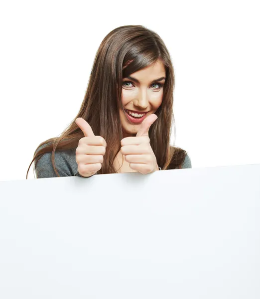 Girl hold white blank paper — Stock Photo, Image