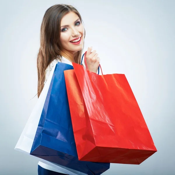 Frau hält Einkaufstasche in der Hand — Stockfoto