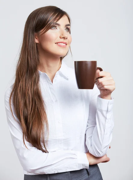 Iş kadını tutun kahve fincanı — Stok fotoğraf