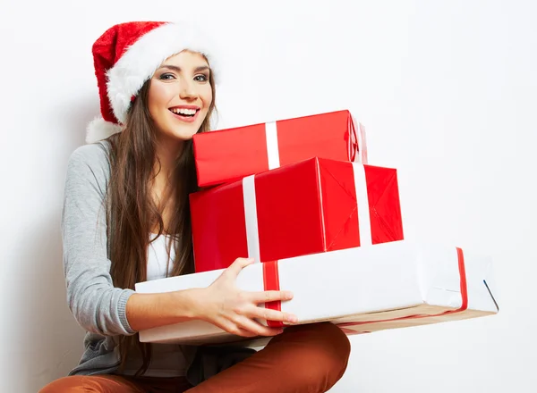 Donna in cappello da Babbo Natale — Foto Stock