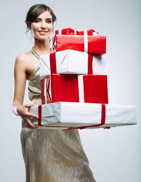 Woman hold gift box — Stock Photo, Image