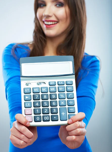 Woman hold count machine — Stock Photo, Image