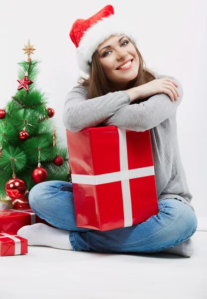 Femme en chapeau de Père Noël — Photo