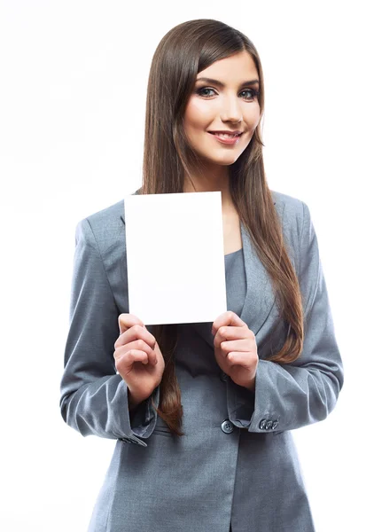 Mulher de negócios com placa em branco — Fotografia de Stock