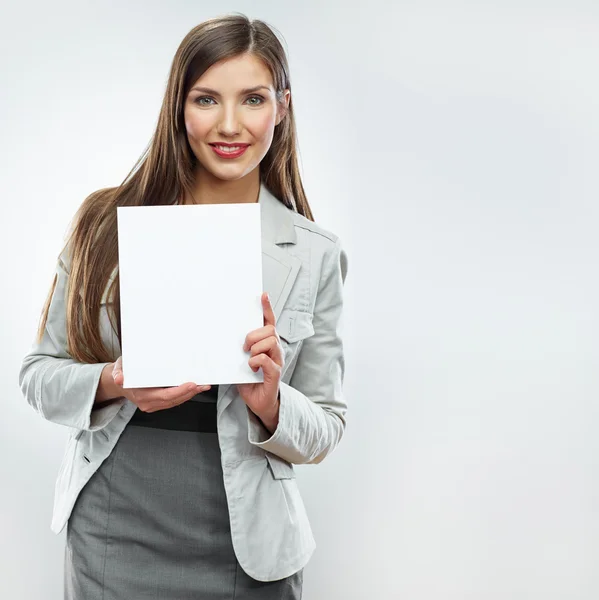 Mulher de negócios com banner em branco — Fotografia de Stock