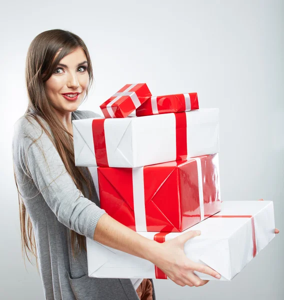 Donna con confezione regalo — Foto Stock