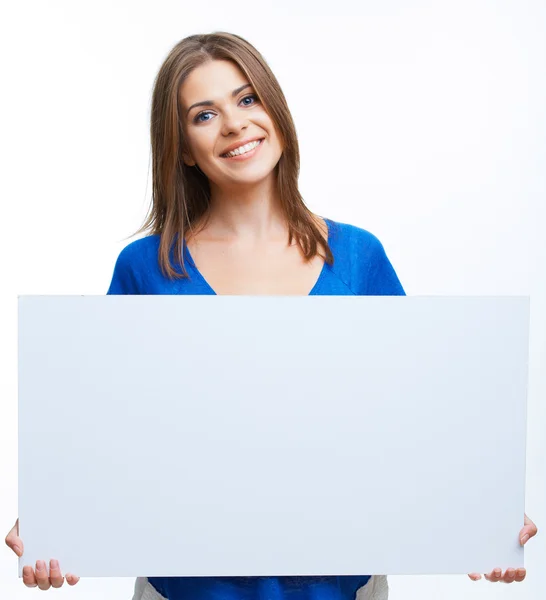 Mujer de negocios mostrando letrero en blanco — Foto de Stock