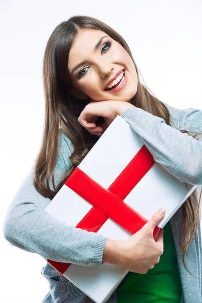 Woman hold gift box — Stock Photo, Image