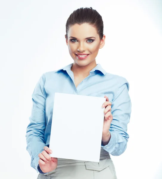 Woman hold paper banner — Stock Photo, Image