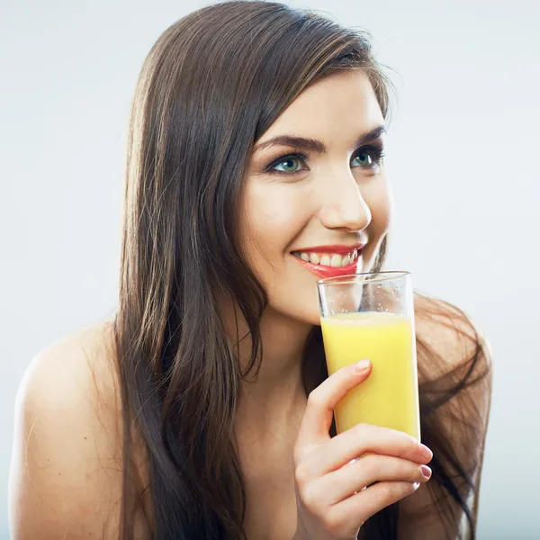 Woman drink juice — Stock Photo, Image