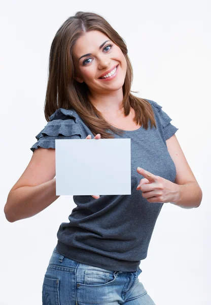 Girl hold blank paper — Stock Photo, Image