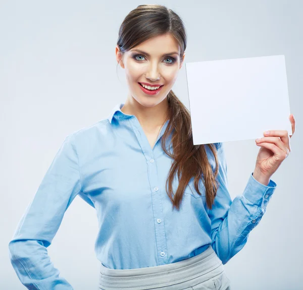 Geschäftsfrau hält Banner hoch — Stockfoto