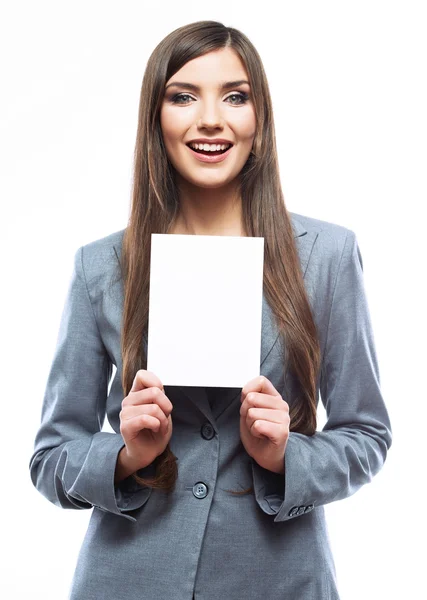 Mulher de negócios com placa em branco — Fotografia de Stock