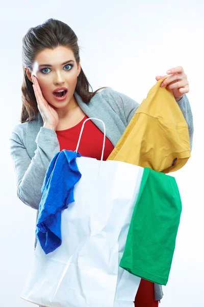 Vrouw wachtruimte shopping bag — Stockfoto