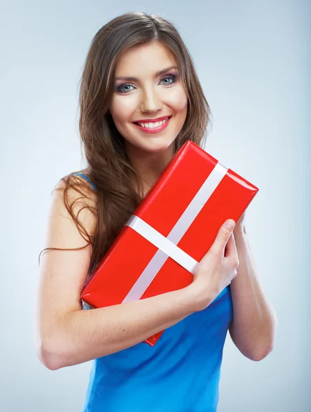 Woman hold gift box — Stock Photo, Image