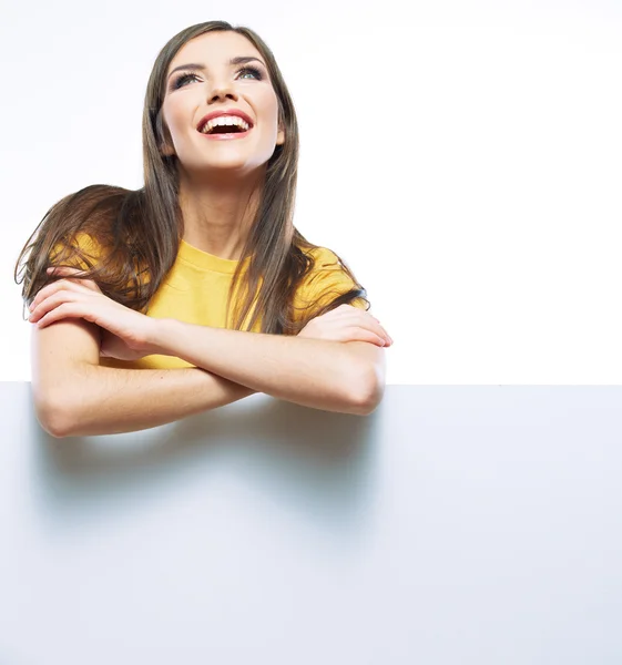 Woman with blank board — Stock Photo, Image