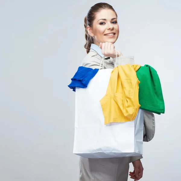 Vrouw wachtruimte shopping bag — Stockfoto