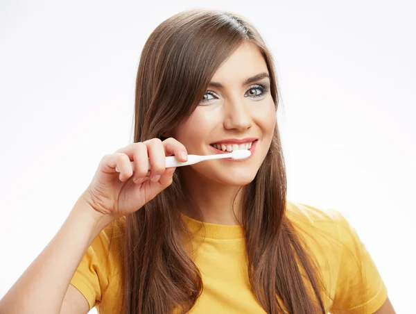 Vrouw met tandenborstel — Stockfoto