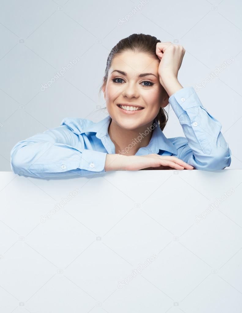 Business woman with blank banner