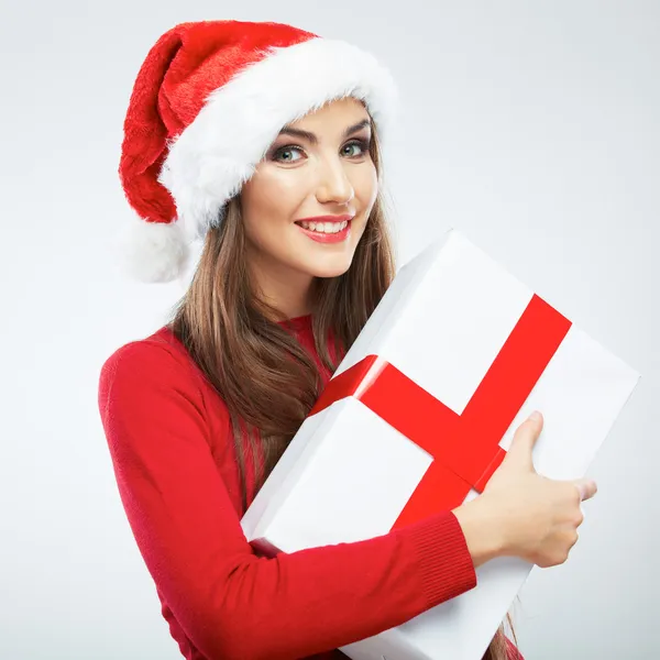 Christmas woman with gift box. — Stock Photo, Image