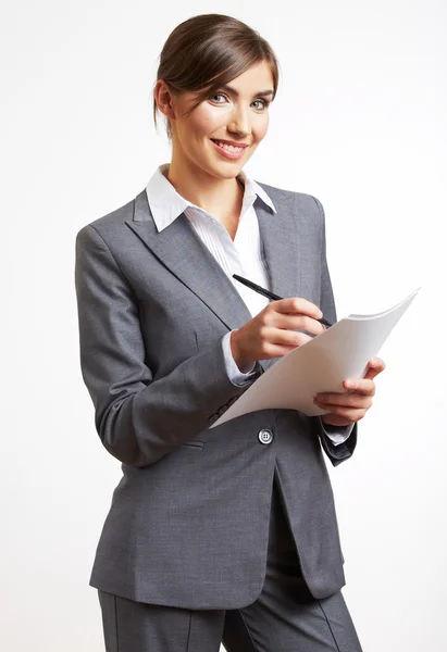 Business kvinna håll papper. — Stockfoto