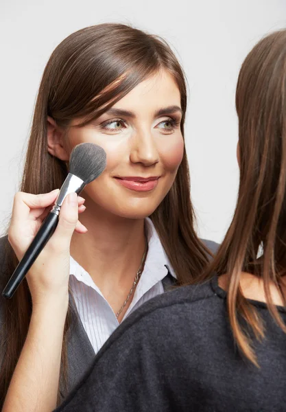 Business woman doing make up — Stock Photo, Image