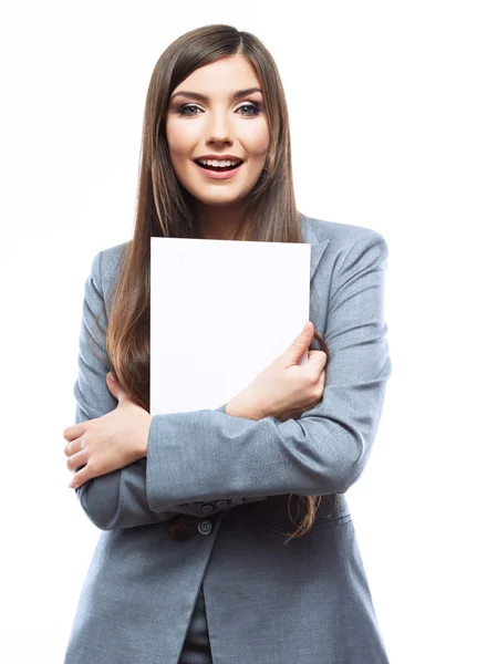 Business woman with blank paper — Stock Photo, Image