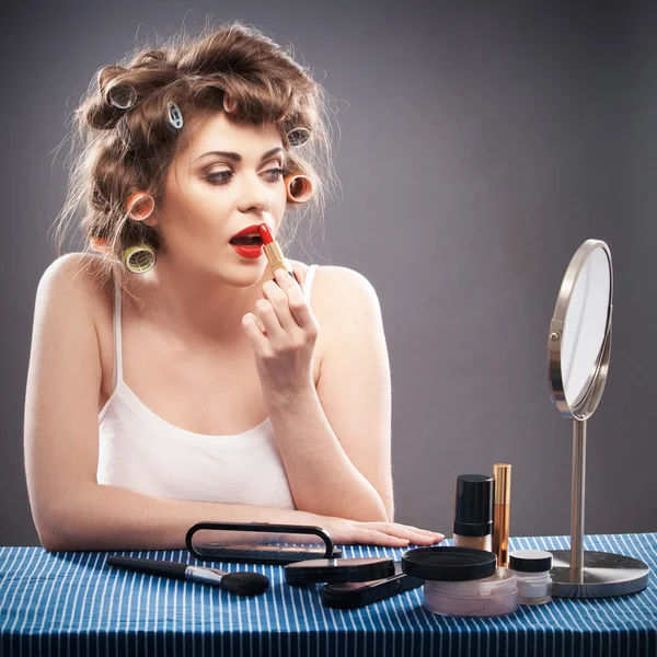 Woman with lipstick — Stock Photo, Image