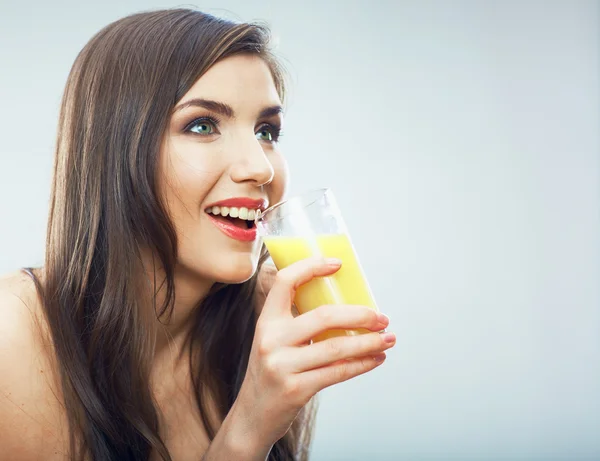 Young woman portrait drink juice — Stock Photo, Image