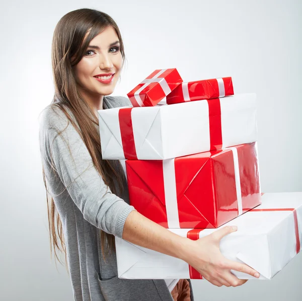 Woman hold gift box — Stock Photo, Image