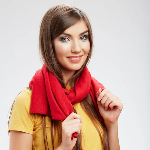 Smiling woman with red scarf — Stock Photo, Image