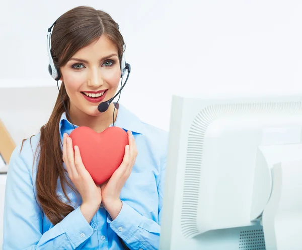 Call center operador sorridente com fone de ouvido — Fotografia de Stock