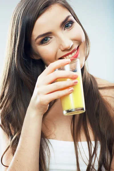 Woman hold juice glass — Stock Photo, Image