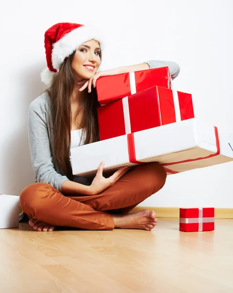 Femme en chapeau de Père Noël — Photo