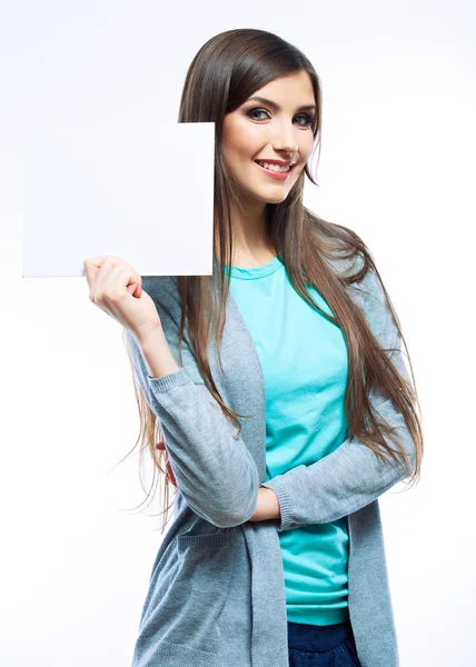 Woman hold blank paper — Stock Photo, Image