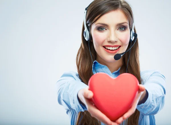 Call center operatören hålla hjärtat — Stockfoto
