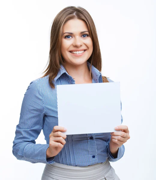 Femme d'affaires tenir du papier blanc — Photo