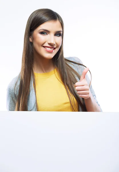 Woman with blank board — Stock Photo, Image