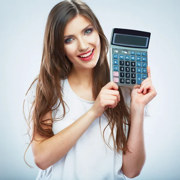 Mujer con calculadora —  Fotos de Stock