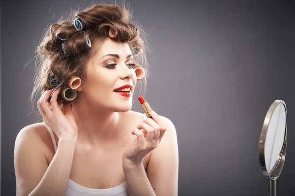 Woman with lipstick — Stock Photo, Image