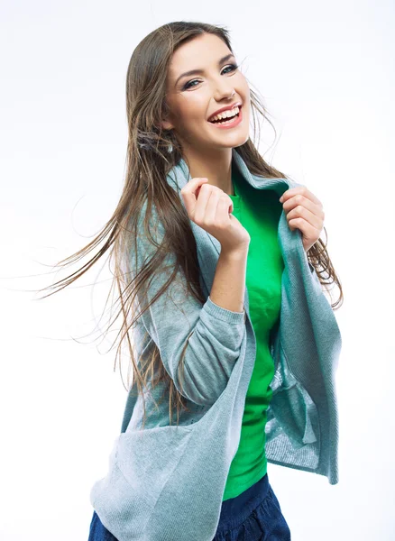 Casual style woman with motion hair — Stock Photo, Image