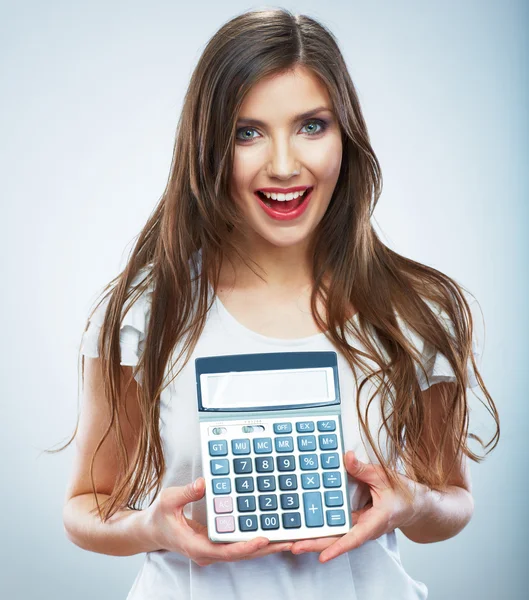 Woman holding count machine. — Stock Photo, Image