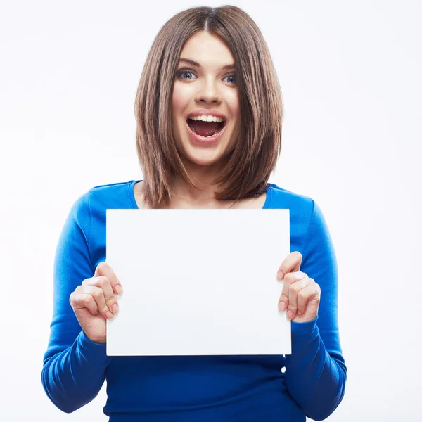 Woman hold blank card — Stock Photo, Image