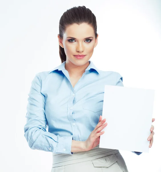 Femme d'affaires avec tableau blanc — Photo