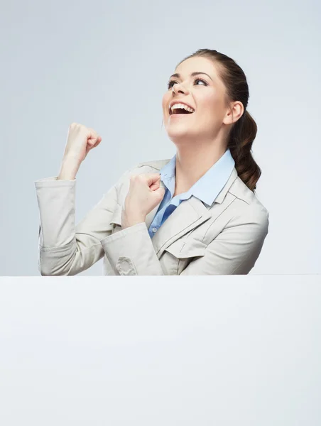 Mulher de negócios com placa em branco — Fotografia de Stock