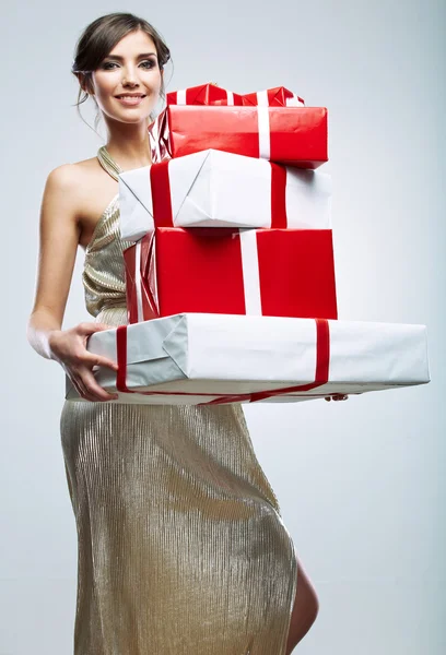 Woman hold gift box — Stock Photo, Image