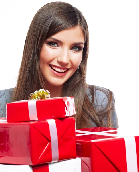 Business woman hold gift — Stock Photo, Image