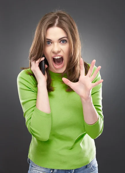 Angry woman with phone — Stock Photo, Image