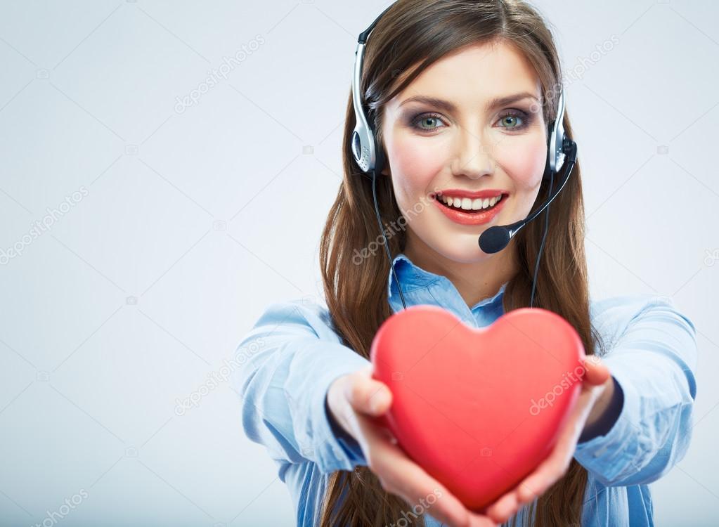 Call center operator hold heart