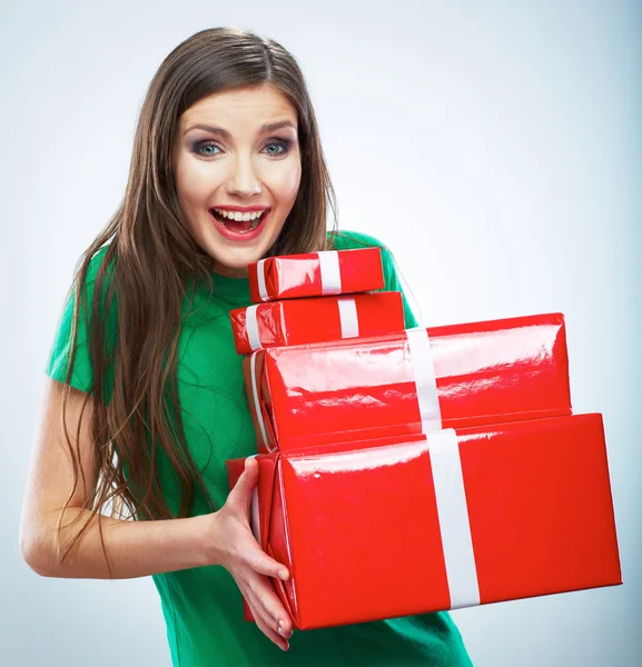 Woman hold gift box — Stock Photo, Image